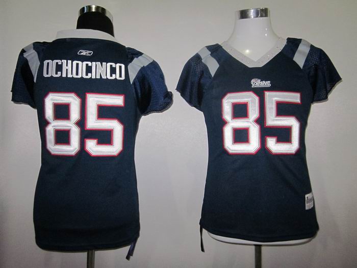 Patriots #85 Chad Ochocinco Blue Women's Field Flirt Stitched NFL Jersey